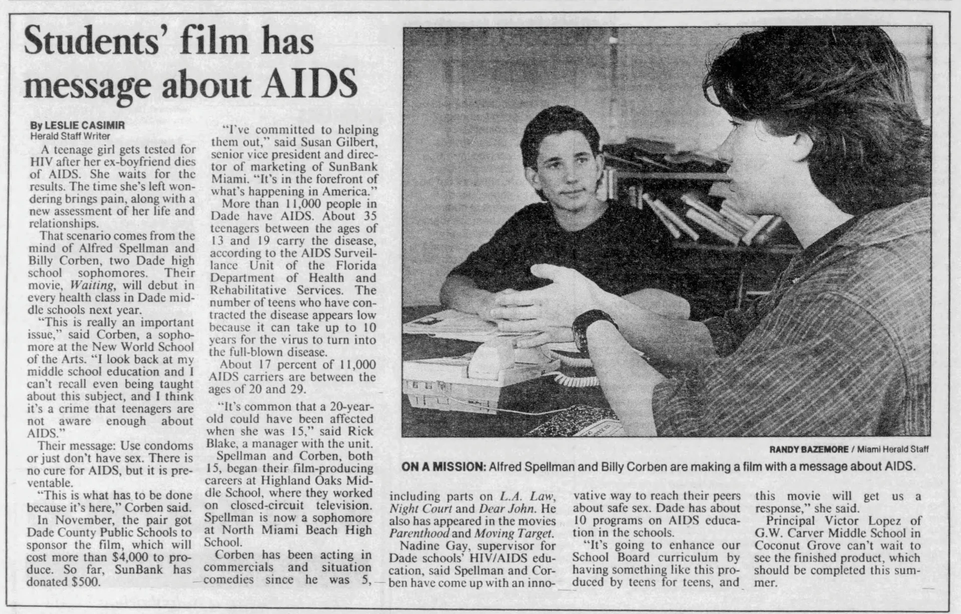 Students' film has message about AIDS