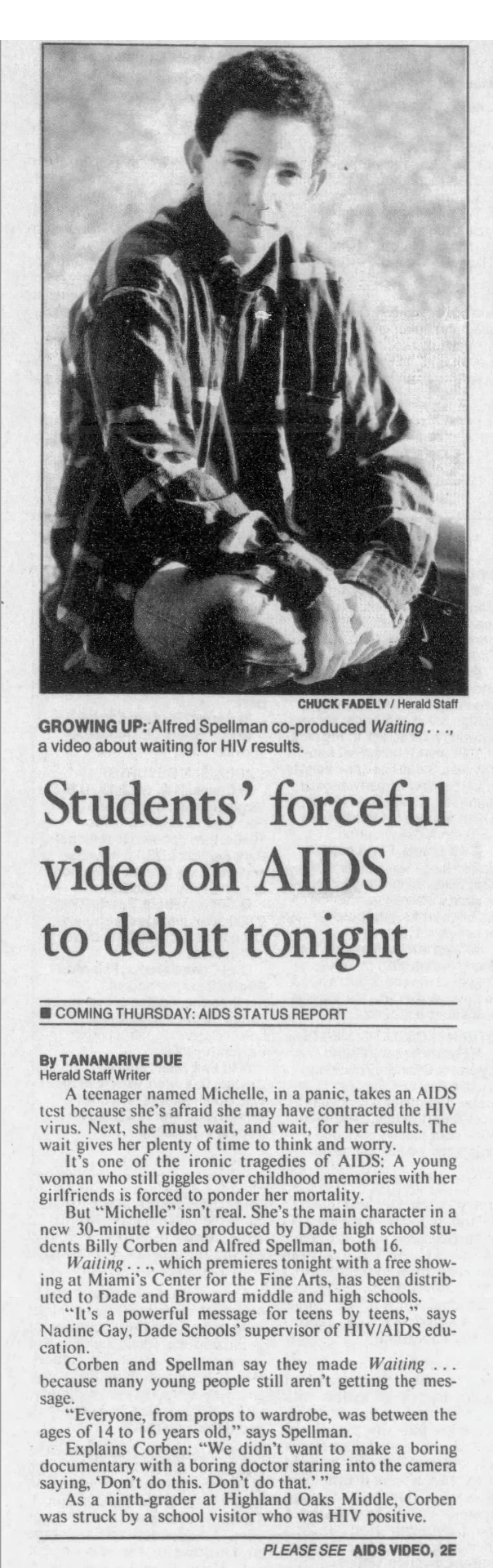 Students' forceful video on AIDS to debut tonight / Students' video on AIDS to get wide exposure