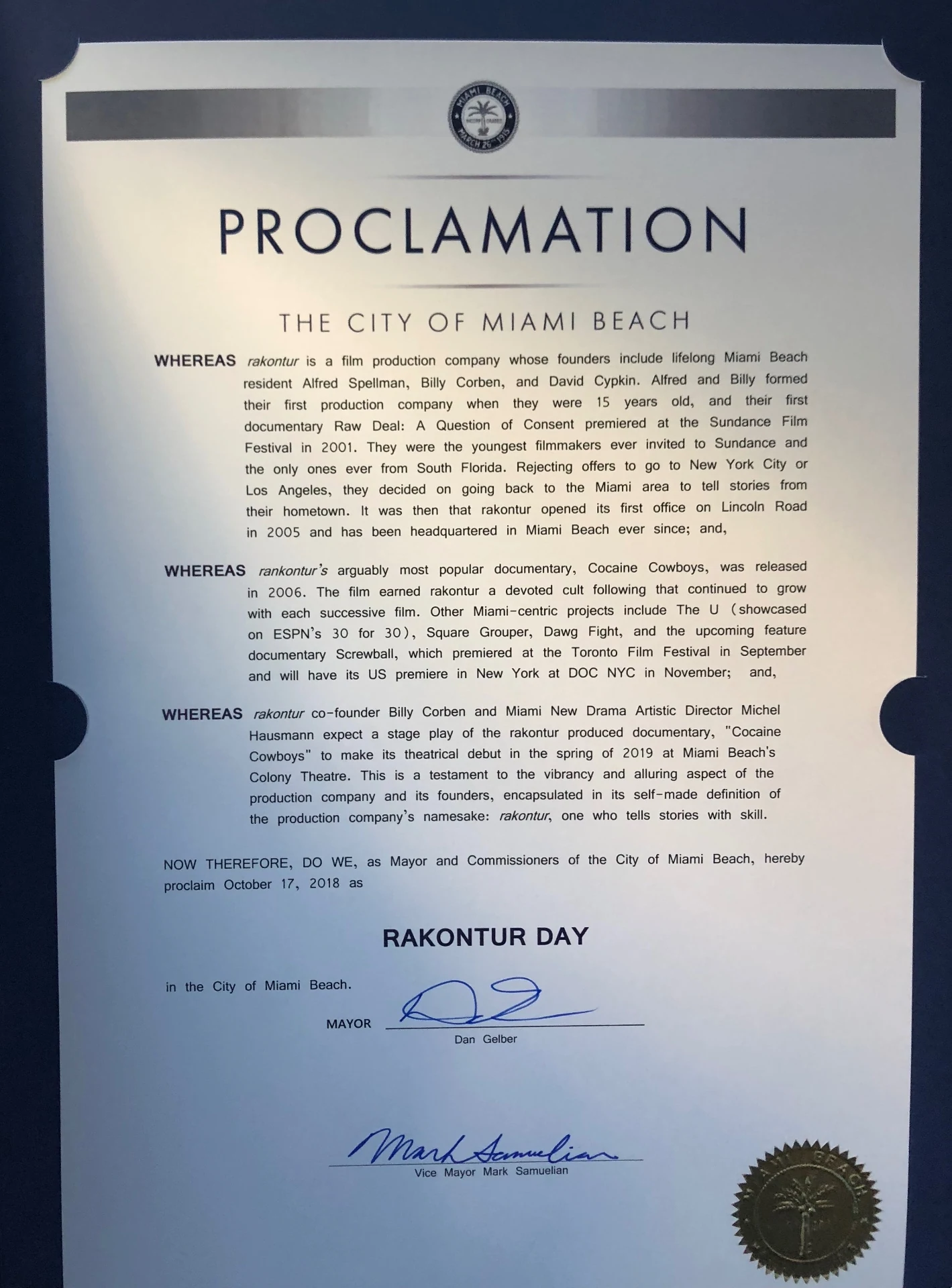 Proclamation: Rakontur Day
