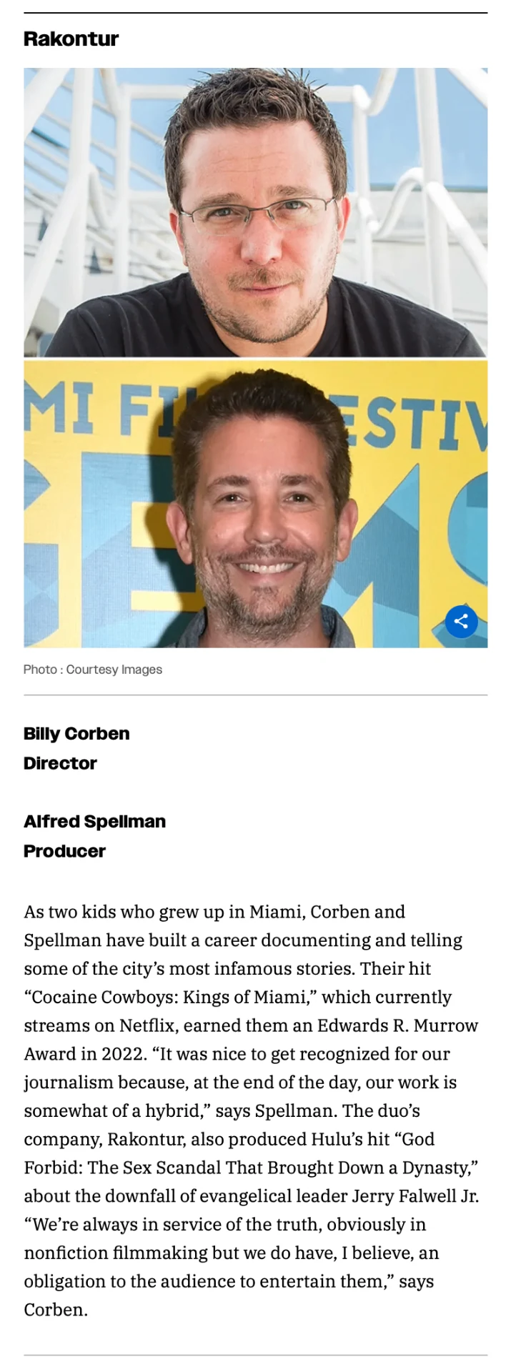 Miami Entertainment Impact Report 2023: Rakontur — Billy Corben & Alfred Spellman